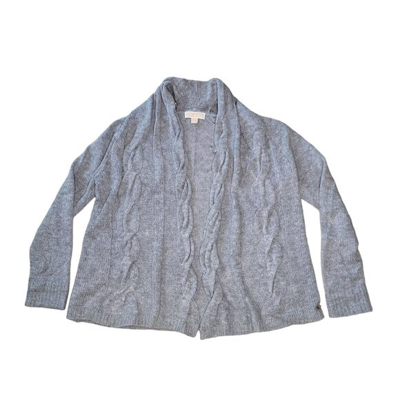 Michael Kors Womens Cable Knit Cardigan Sweater Gray LG Wool Blend Open Front - Picture 1 of 7
